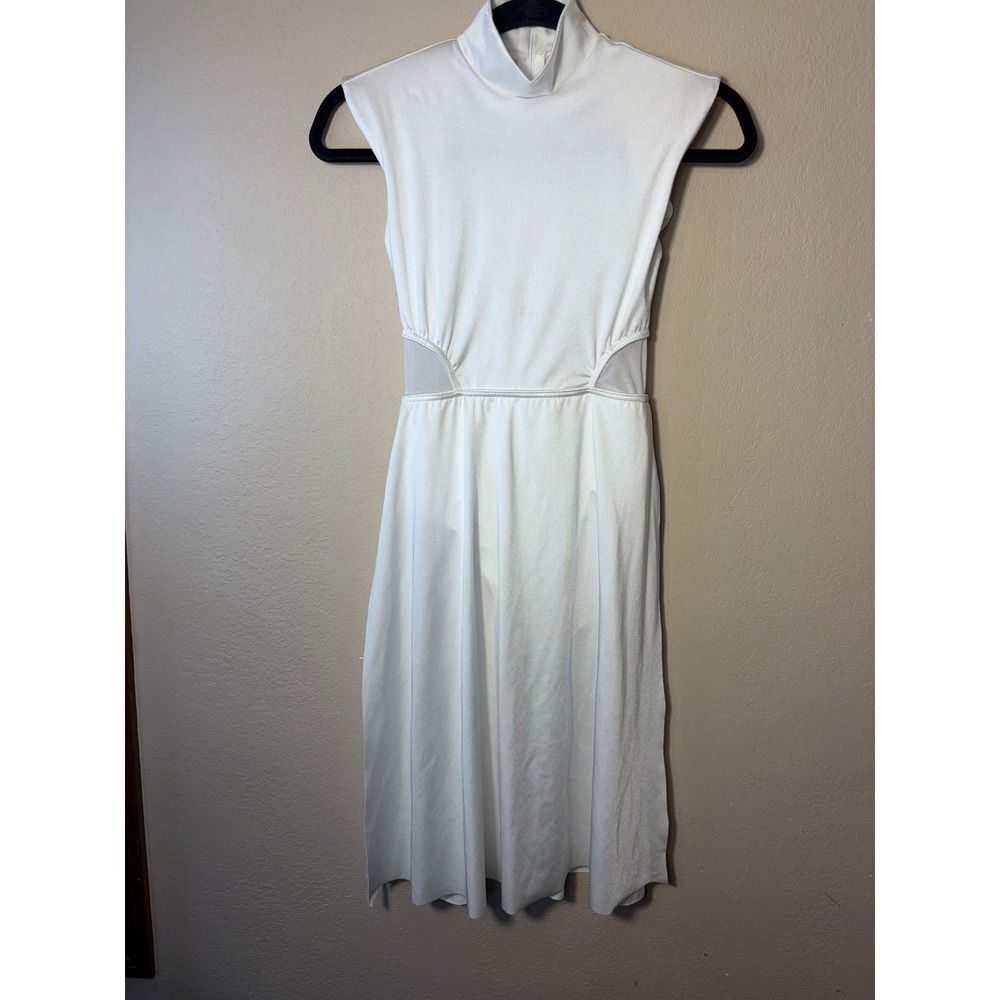 Weissman White Lyrical Dance Halloween Costume Dress Mock Neck Mesh Cutout LC